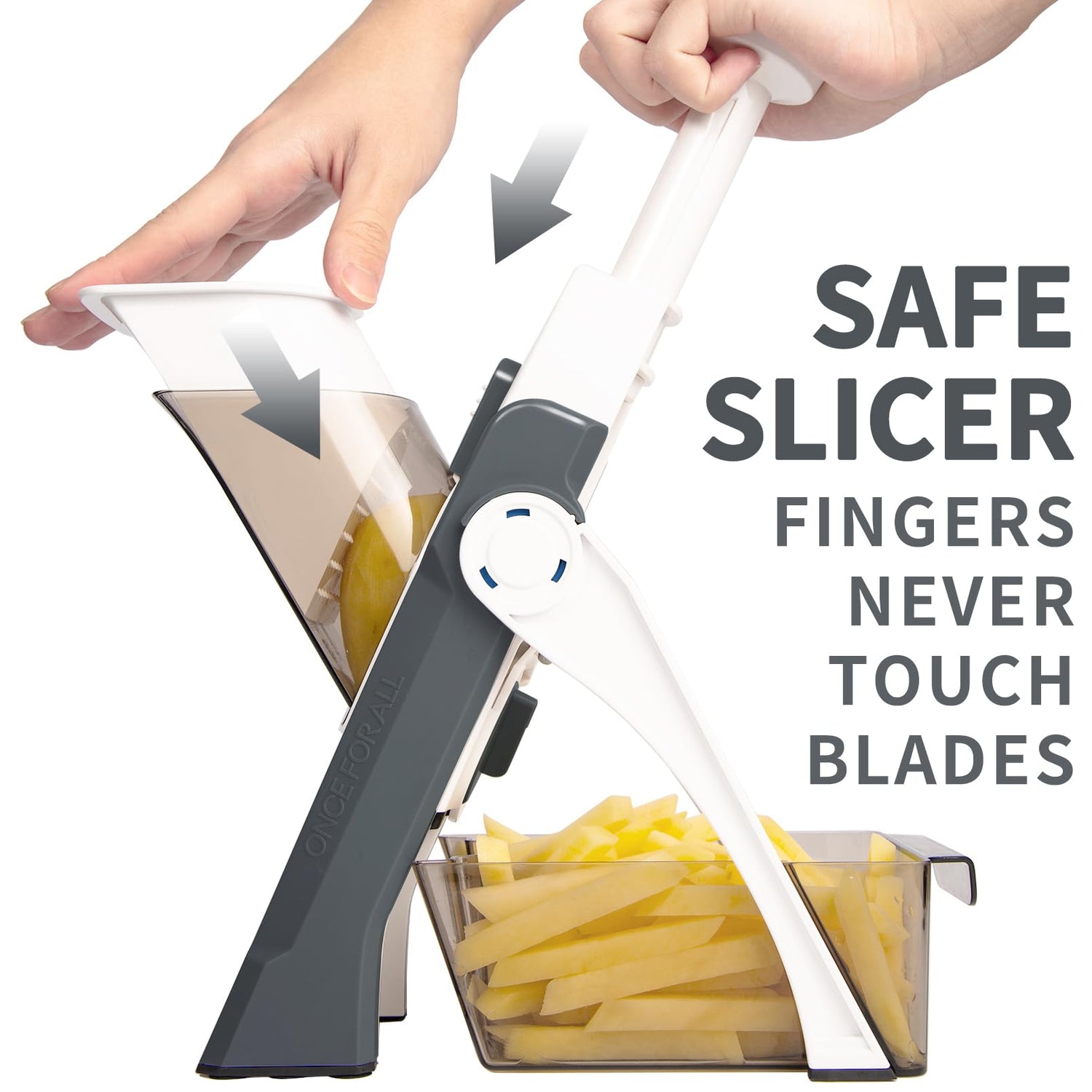 ONCE FOR ALL Safe Mandoline Slicer 5 in 1 Vegetable Chopper Food Potato Cutter, Strips Julienne Dicer Adjustable Thickness 0.1-8 mm Kitchen Chopping Artifact Fast Meal Prep (Gray)