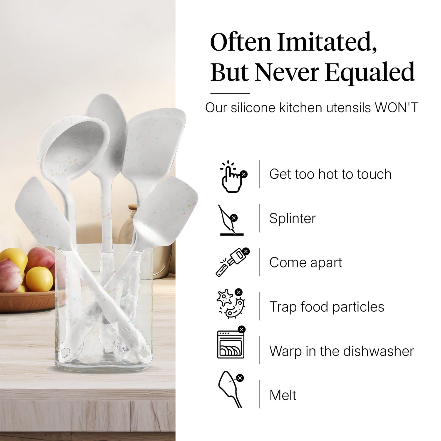 GIR: Get It Right 5-Piece Silicone Essentials Kitchen Utensils Set - Ladle, Spatula, Flip, Spoon & Spoonula - Non-Toxic Cooking Utensils for Nonstick Cookware, Cooking and Baking - Party Confetti