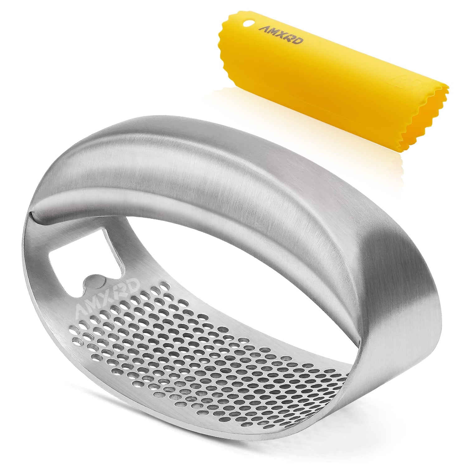 Garlic Press Rocker & Silicone Peeler, Stainless Steel Garlic Mincer Crusher Squeezer Kitchen Tool