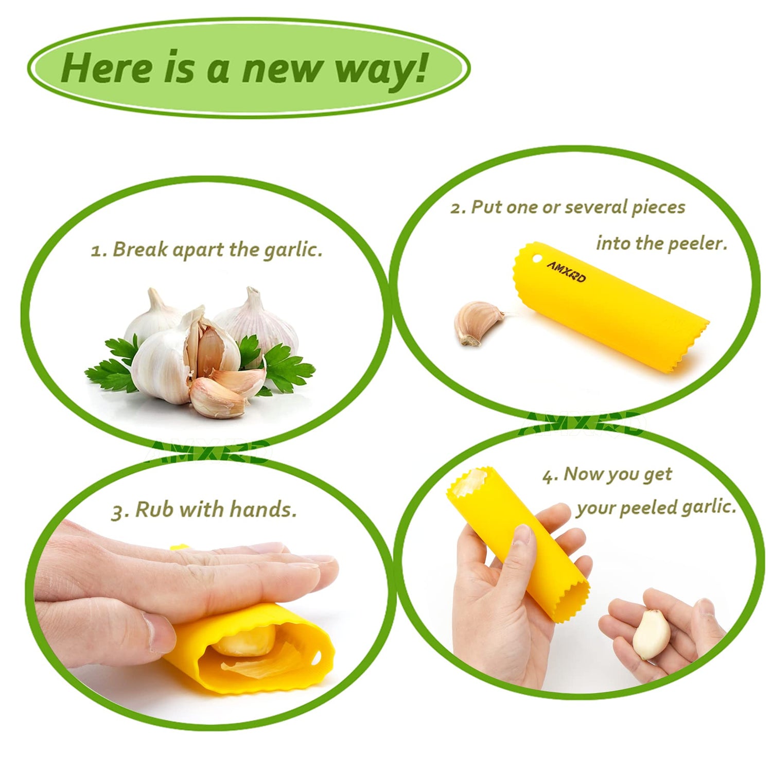 Garlic Press Rocker & Silicone Peeler, Stainless Steel Garlic Mincer Crusher Squeezer Kitchen Tool