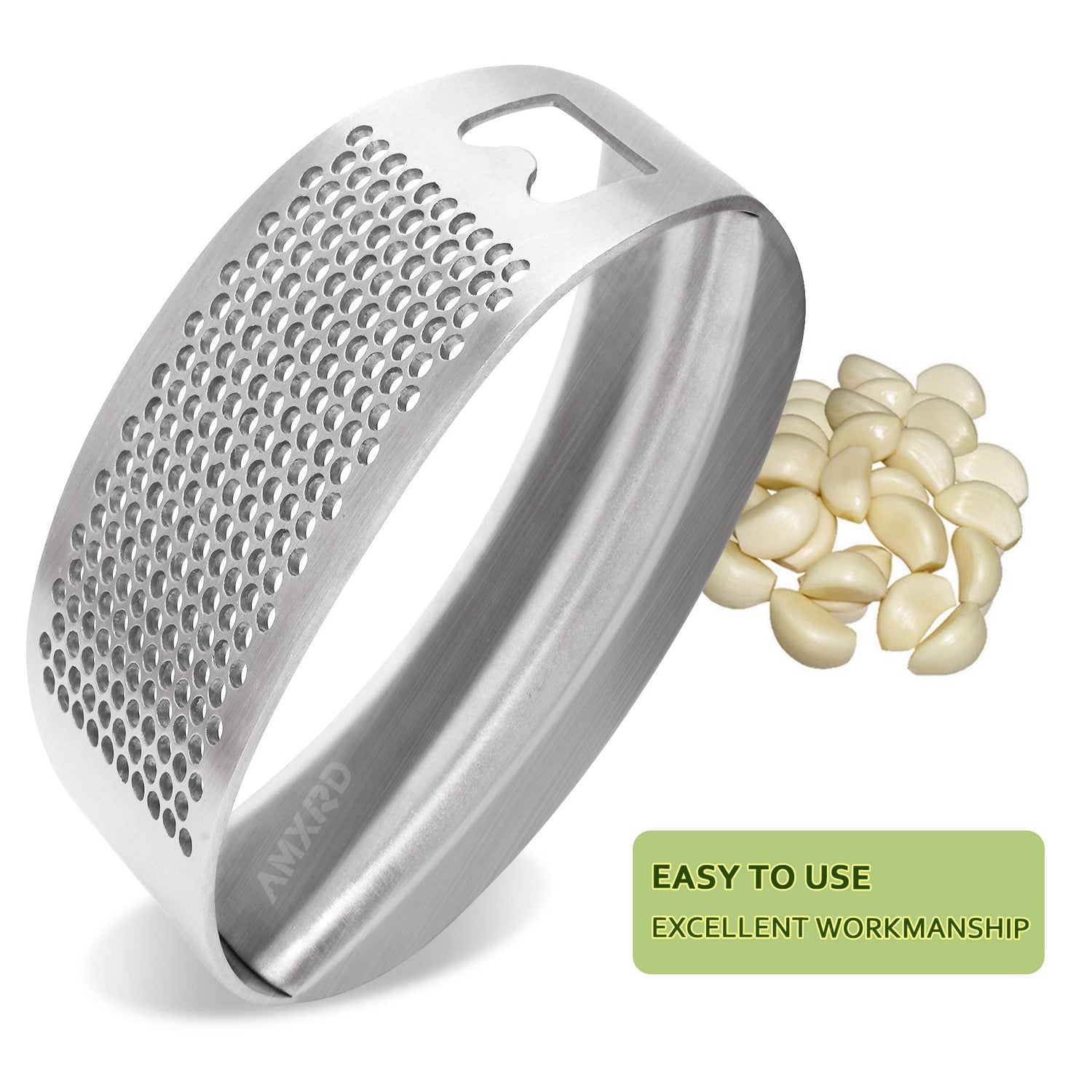 Garlic Press Rocker & Silicone Peeler, Stainless Steel Garlic Mincer Crusher Squeezer Kitchen Tool