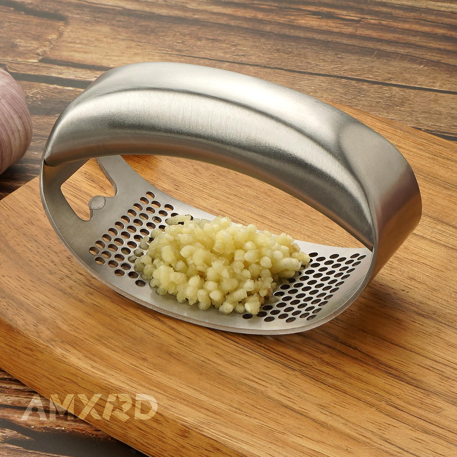 Garlic Press Rocker & Silicone Peeler, Stainless Steel Garlic Mincer Crusher Squeezer Kitchen Tool