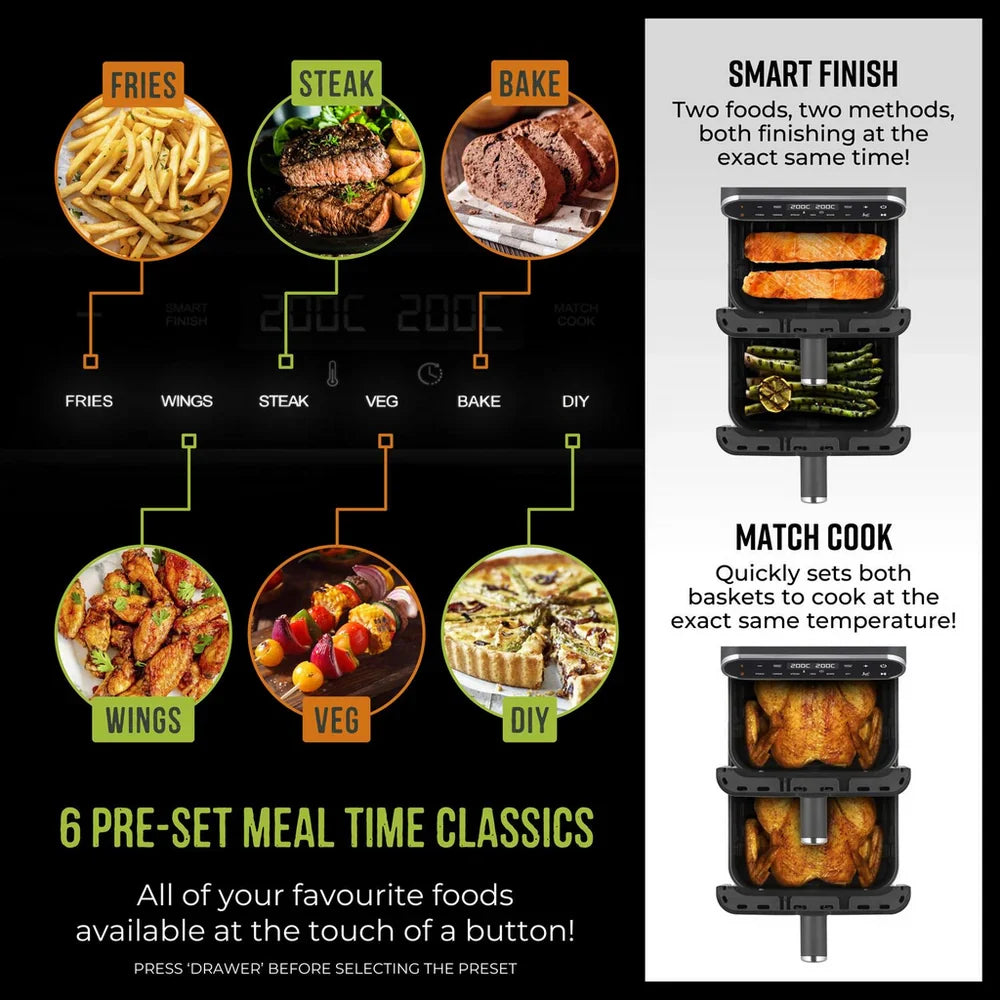 Tower T17190 Vortx 11L Dual Layer Air Fryer - Black with Chrome Trim